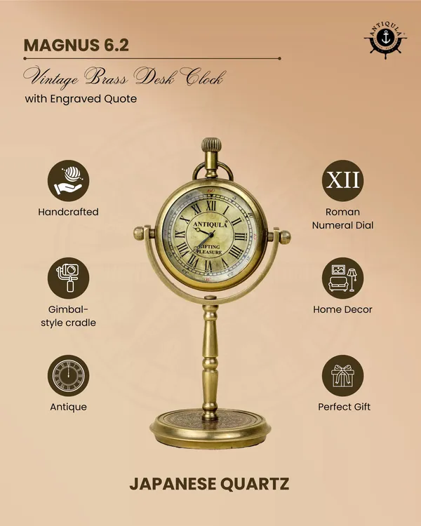 Antiqula_Magnus_6.2_Vintage_Brass_Desk_Clock_With_Engraved_Quote